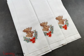  Bộ khăn lau tay Noel trắng thêu tuần lộc(6 chiếc)